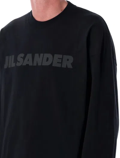Jil Sander Men Black Long Sleeve T-shirt With Front Logo Print In Cotton Man
