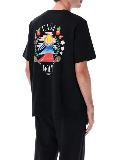 Casablanca Casa Way Mountain Printed Organic Cotton-jersey T-shirt In Black