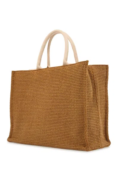 Marni Raffia-effect Canvas Small Tote Bag In Brown