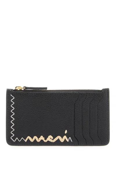 Marni Leather Card Holder Zigzag Stitching In Black