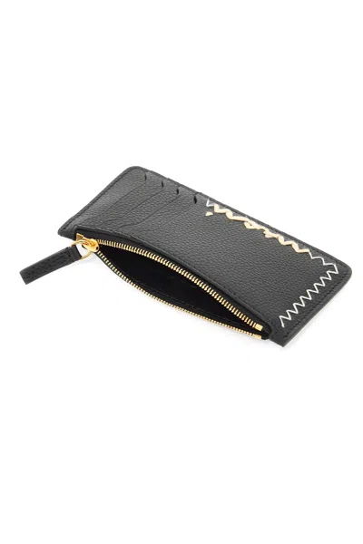 Marni Leather Card Holder Zigzag Stitching In Black