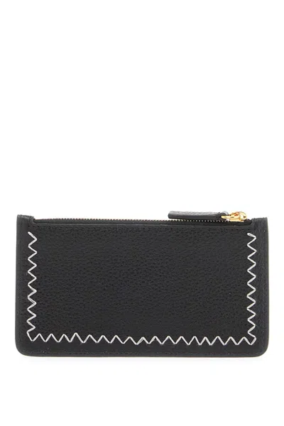 Marni Leather Card Holder Zigzag Stitching In Black