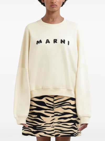 Marni Cotton Sweatshirt With Print In Neutral
