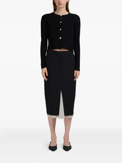 Marni Black Wool Midi Skirt With Visible Lining In Black