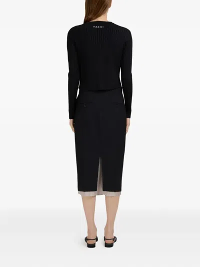 Marni Black Wool Midi Skirt With Visible Lining In Black