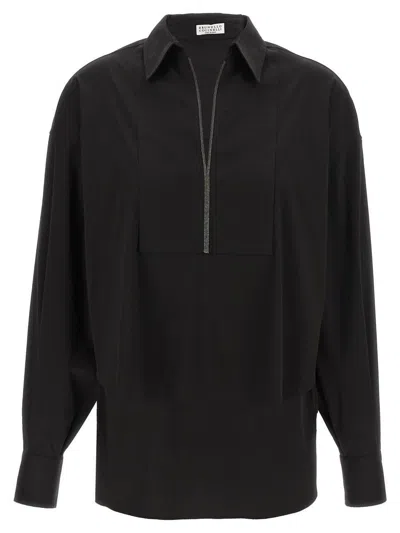 Brunello Cucinelli V-neck Shirt Monile Shirt And Blouse Black In Black
