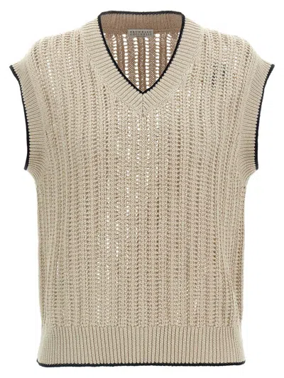 Brunello Cucinelli Beige Knit Vest In Neutral