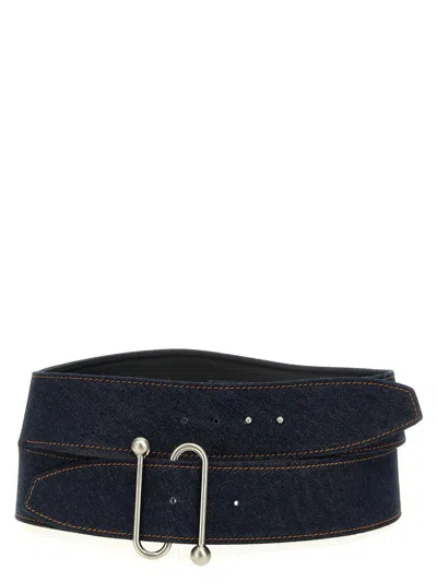 Sportmax Wide Denim Texture Belt With Silver Buckle
