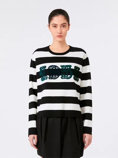 Max Mara Striped Cream Wool Sweater With Embroidered Logo Detail