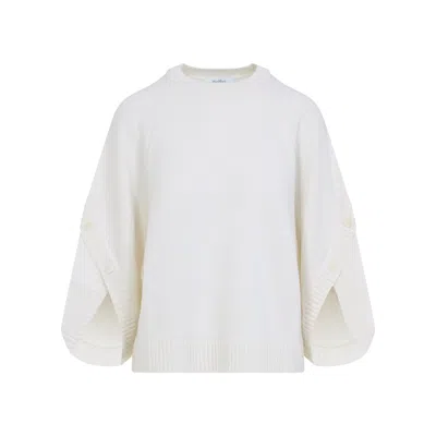 Max Mara Relaxed-fit Wool-cashmere Blend Sweater With Button Details In White
