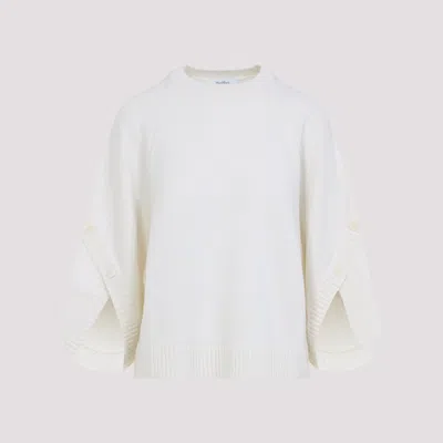 Max Mara Relaxed-fit Wool-cashmere Blend Sweater With Button Details In White