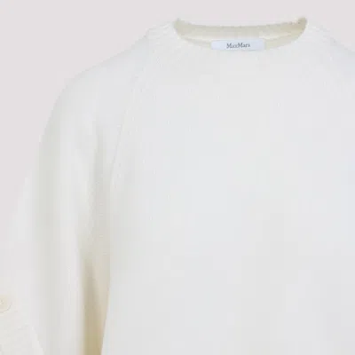 Max Mara Relaxed-fit Wool-cashmere Blend Sweater With Button Details In White