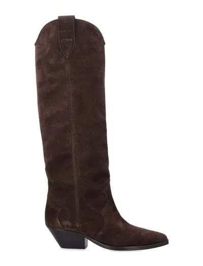 Isabel Marant Denver Leather Knee High Western Boots In Brown