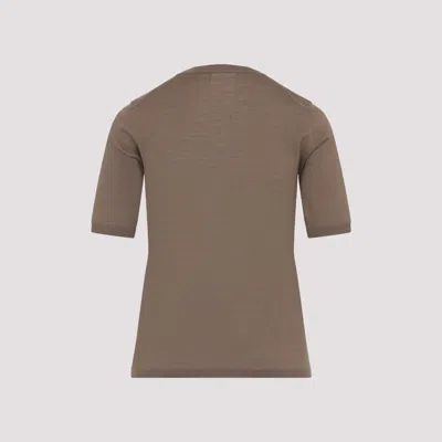 Max Mara Short-sleeve Virgin Wool Sweater With Classic Round Neckline In Brown