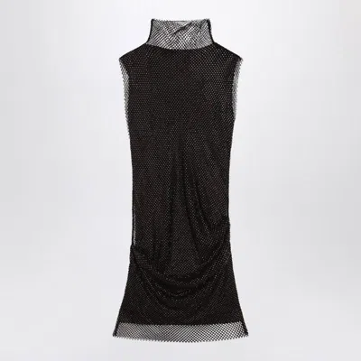 Sportmax Fitted Mini Dress With Textured Mesh Overlay In Black