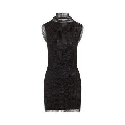 Sportmax Fitted Mini Dress With Textured Mesh Overlay In Black