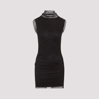 Sportmax Fitted Mini Dress With Textured Mesh Overlay In Black