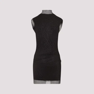 Sportmax Fitted Mini Dress With Textured Mesh Overlay In Black