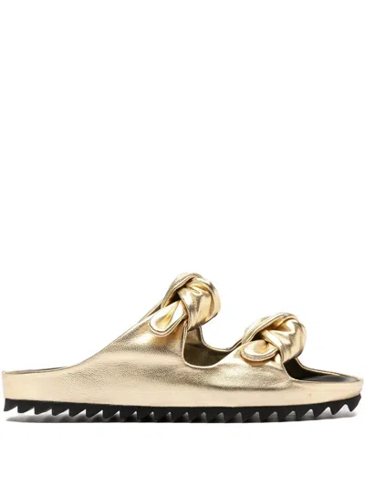 Officine Creative Knotted Double-strap Sandals In Gold