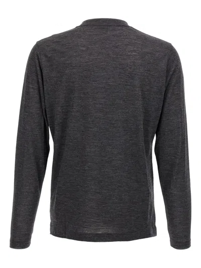 Zanone Heathered Grey Crewneck Wool Sweater With Classic Fit In Black