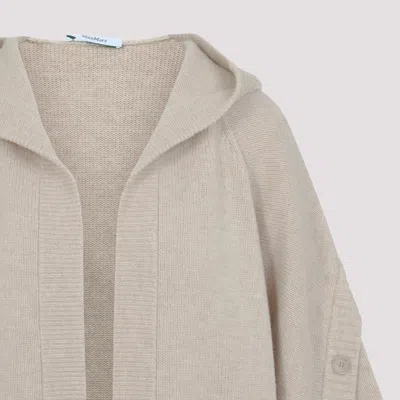Max Mara Hooded Sweater With Button-detail Sleeves In Wool-cashmere Blend In Nude
