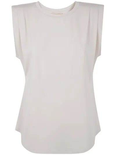 Michael Michael Kors Crew Neck Pleated Top In Neutral