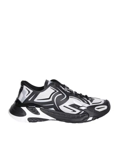 Dolce & Gabbana Two-tones Fabric Dragon Sneakers For Men In Black