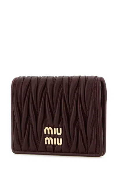 Miu Miu Burgundy Nappa Leather Card Holder In Brown