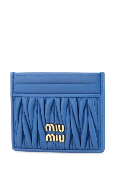 Miu Miu Cerulean Leather Card Holder In Blue