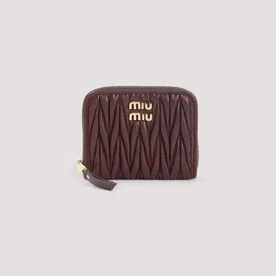 Miu Miu Quilted Burgundy Lamb Leather Wallet In Brown