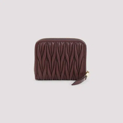 Miu Miu Quilted Burgundy Lamb Leather Wallet In Brown