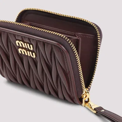 Miu Miu Quilted Burgundy Lamb Leather Wallet In Brown
