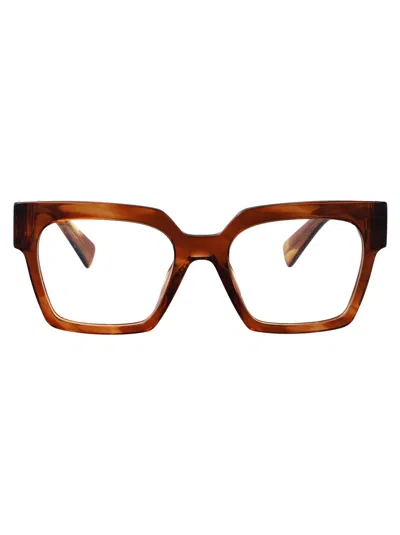 Miu Miu Tabacco Striato Acetate Glasses In Brown