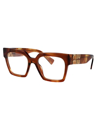 Miu Miu Tabacco Striato Acetate Glasses In Brown