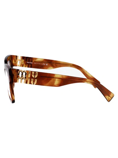 Miu Miu Tabacco Striato Acetate Glasses In Brown