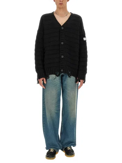 Mm6 Maison Margiela Distressed Wool Blend Cardigan In Black