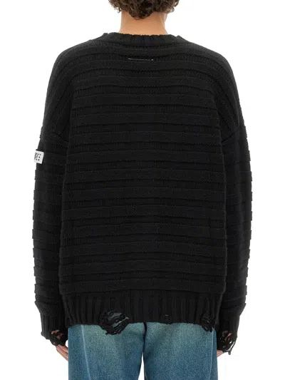 Mm6 Maison Margiela Distressed Wool Blend Cardigan In Black