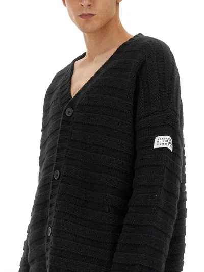 Mm6 Maison Margiela Distressed Wool Blend Cardigan In Black