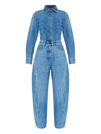 Givenchy Denim Shirt-collar Jumpsuit In Blue