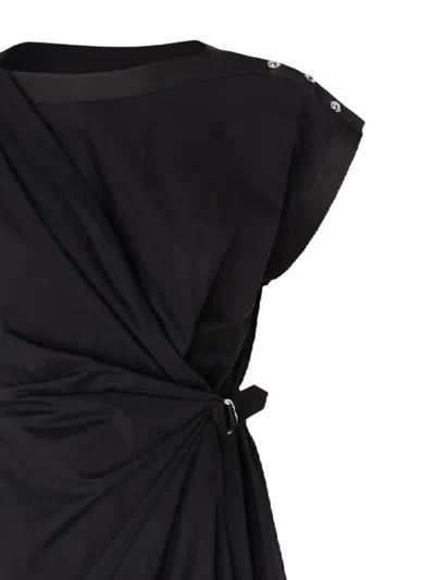 Pinko Cotton Dress With Pleated Skirt And Buttoned Shoulders In Black