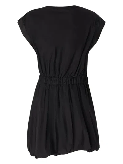 Pinko Cotton Dress With Pleated Skirt And Buttoned Shoulders In Black