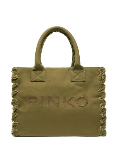 Pinko Beach Shopping Blue Cotton Canvas Handbag