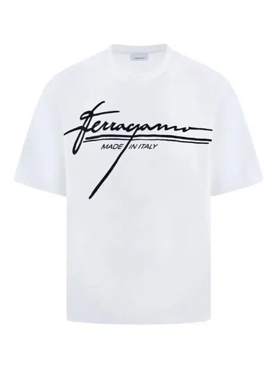 Ferragamo T-shirt With Signature Detail In White