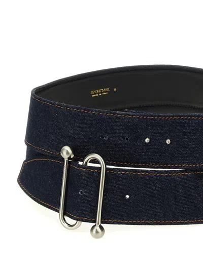 Sportmax Wide Denim Texture Belt With Silver Buckle