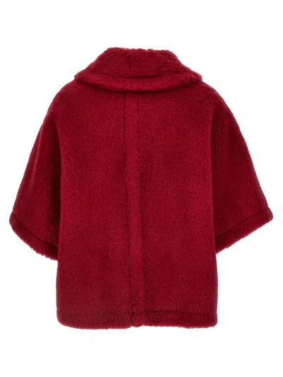 Max Mara Wool-silk Poncho Coat In Red