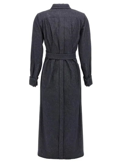 Max Mara Go Belted Waist Midi Dress With Long Sleeves In Blue