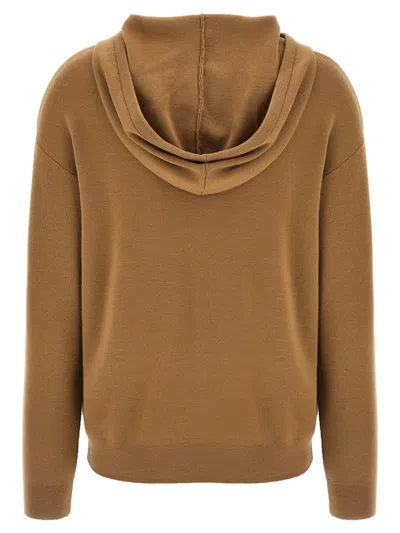 Max Mara Hooded Sweatshirt With Drawstring And Graphic Detail In Brown
