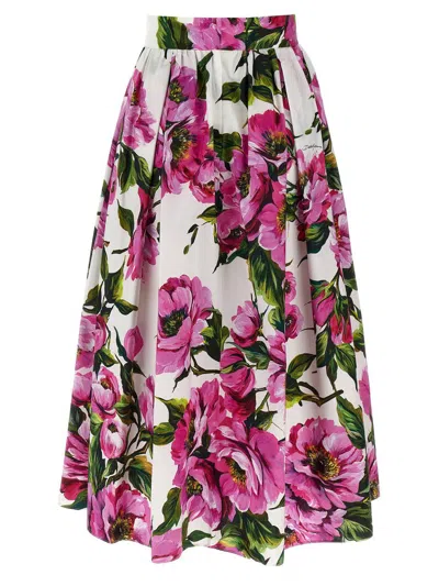 Dolce & Gabbana Womens Peonie Fuxia F.bco Floral-print Cotton Midi Skirt In Purple