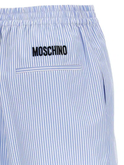 Moschino Striped Cotton Poplin Boxer Shorts In Blue