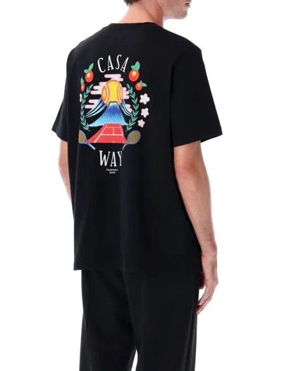Casablanca Casa Way Mountain Printed Organic Cotton-jersey T-shirt In Black